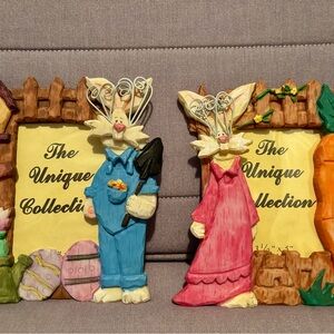 3D JTS Colorful Bunny Picture Frames Set Of 2 Small 3 1/2” X 5” Easter HomeDecor